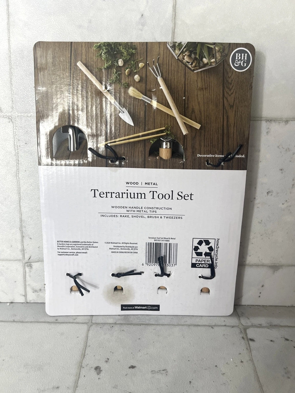 Better Homes & Gardens Terrarium Tool Set Wood Metal Rake Shovel Brush Tweezers