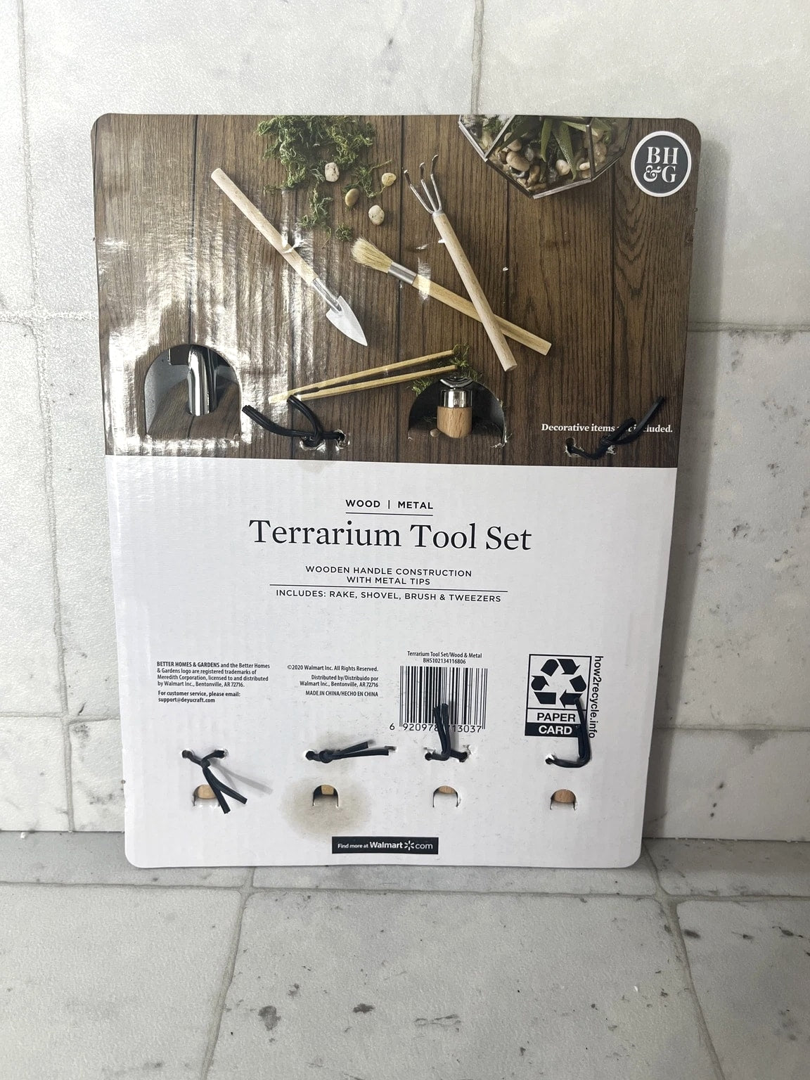 Better Homes & Gardens Terrarium Tool Set Wood Metal Rake Shovel Brush Tweezers