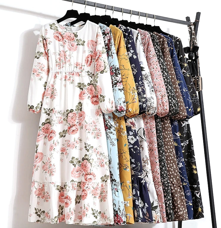 XIBUSANA Women's Floral Maxi Dress Full Sleeve Casual