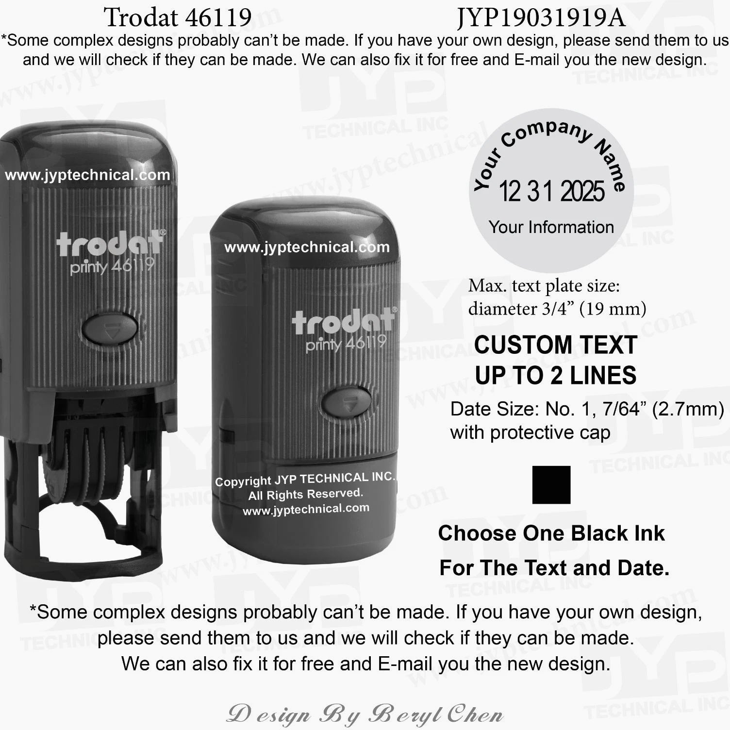 Trodat 46119 Round Rubber Self Inking Stamp 2 Lines Text and Date