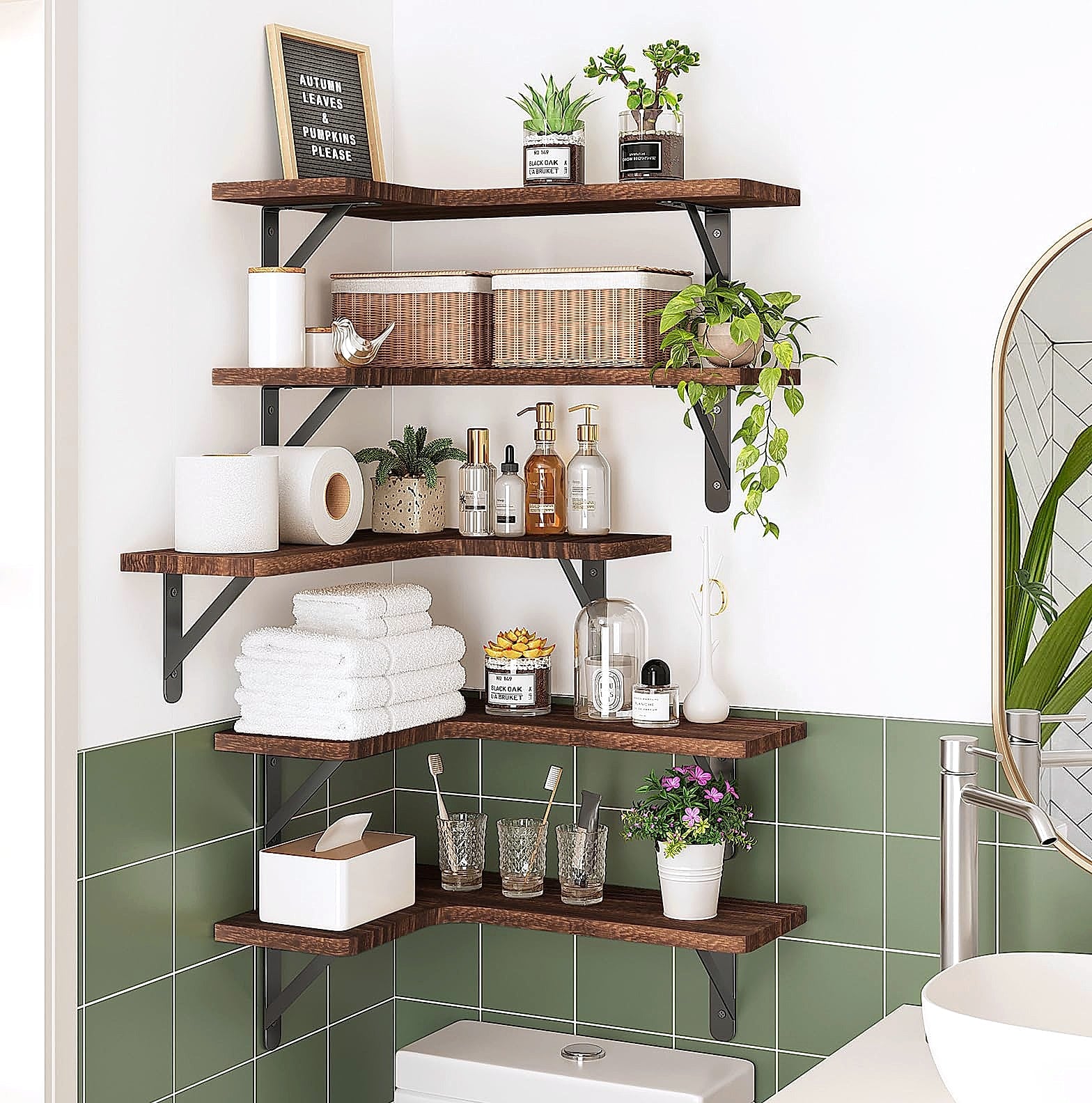 Fixwal Corner Floating Shelves Set of 5, Dark Carbonized Black