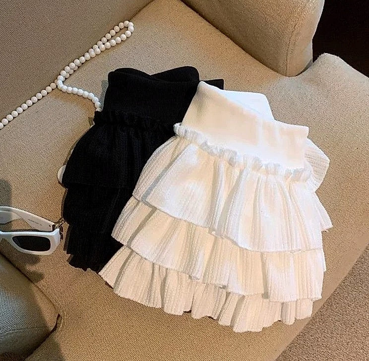 XPQBB Women's Mini Skirt Korean Fashion Ruched Ruffle