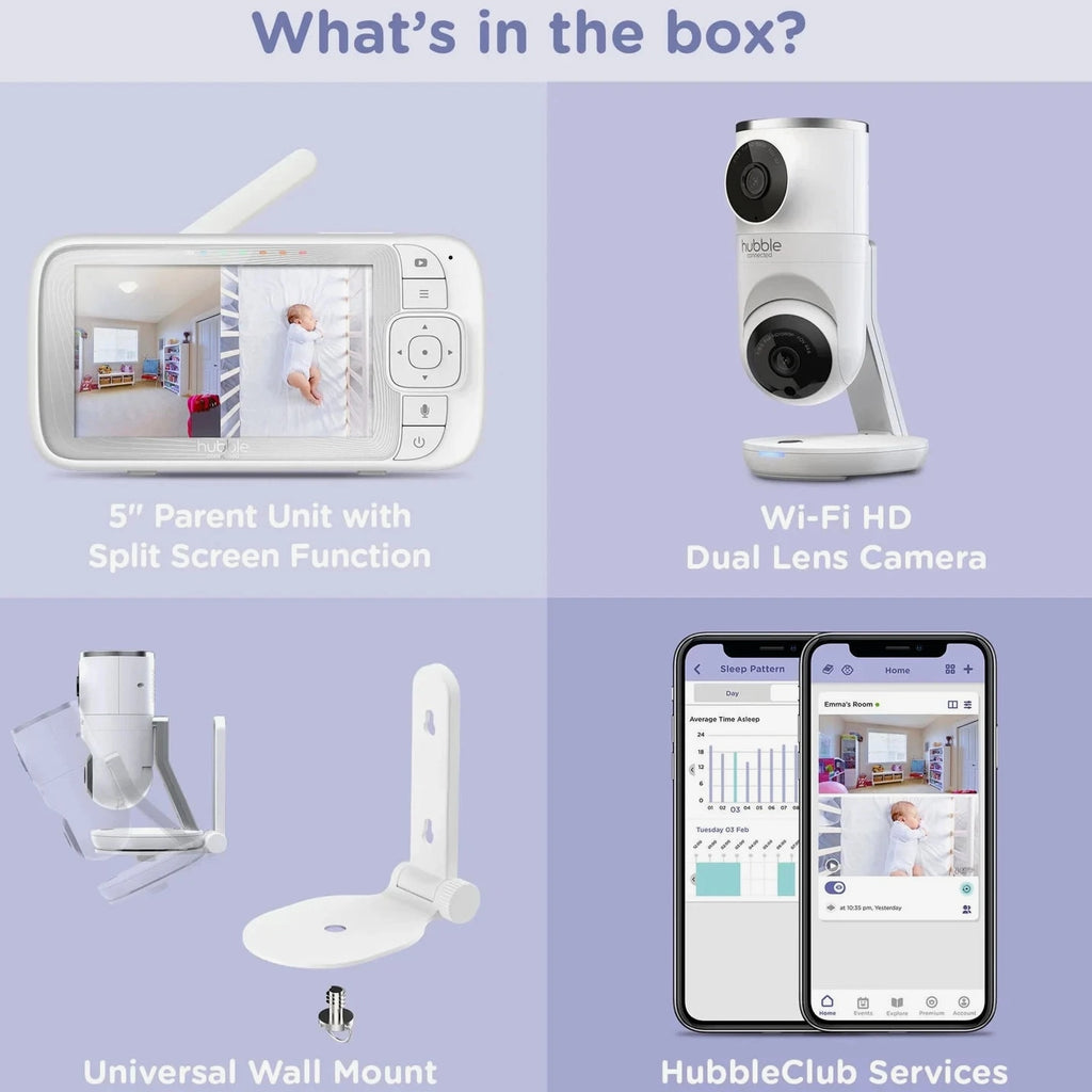 ✅ Hubble Smart Baby Monitor Dual View Wi-Fi for Toddlers 5" Parent Unit Viewer ✅