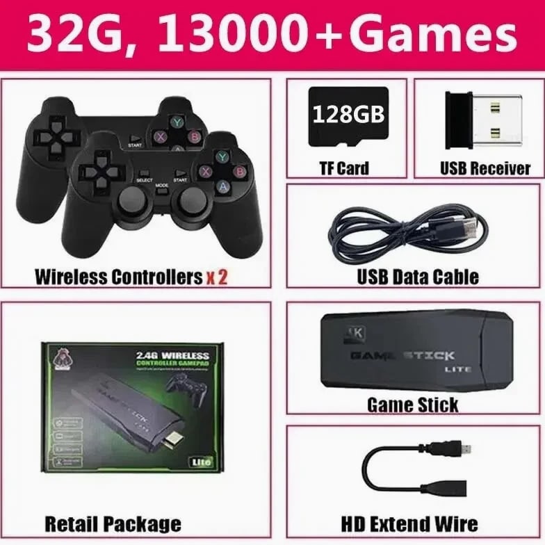 Video Game Console Built-In 20000 Games Wireless Controller TV Game Stick 4K HD