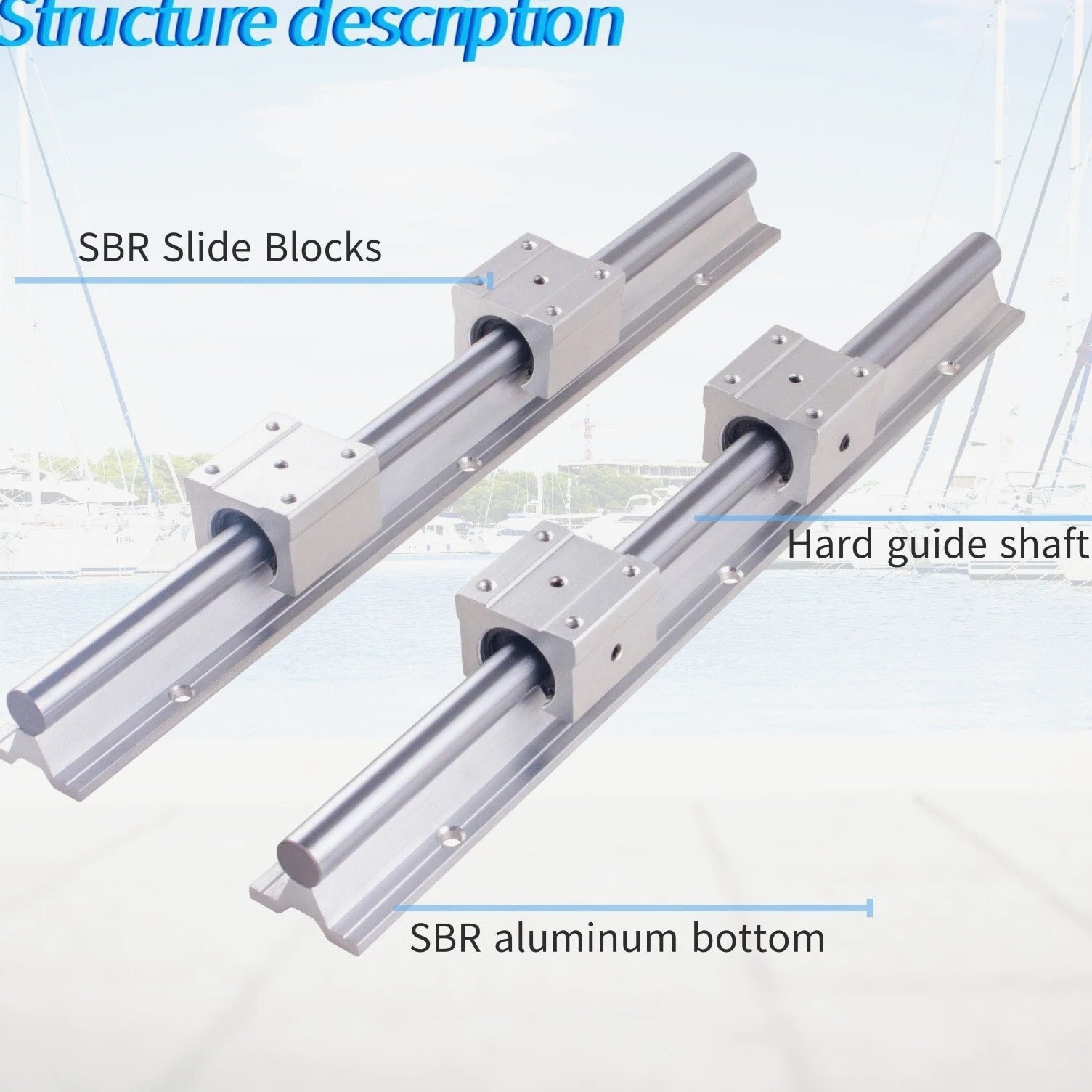 2Pcs SBR12/16/20 Linear Rail Shaft 300mm~1500mm+4 Pcs SBR12/16/20 Bearing Block