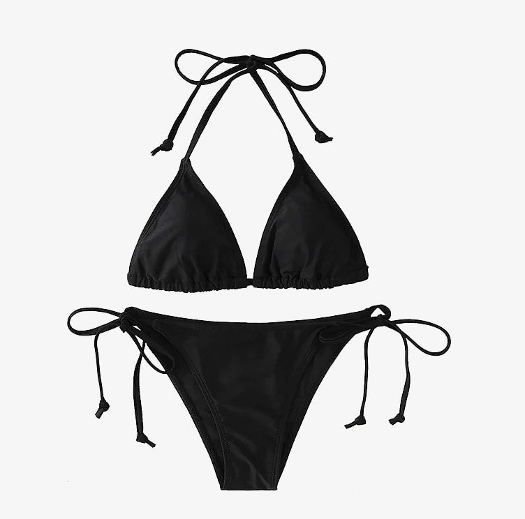 2-Piece Triangle Bikini Swimsuit Set with String Detail