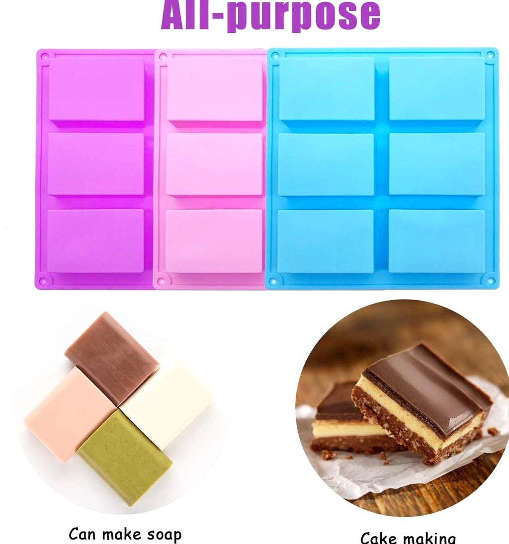 3 Pack Silicone Rectangle Soap Molds with 6 Cavities, Soap Making Baking Molds