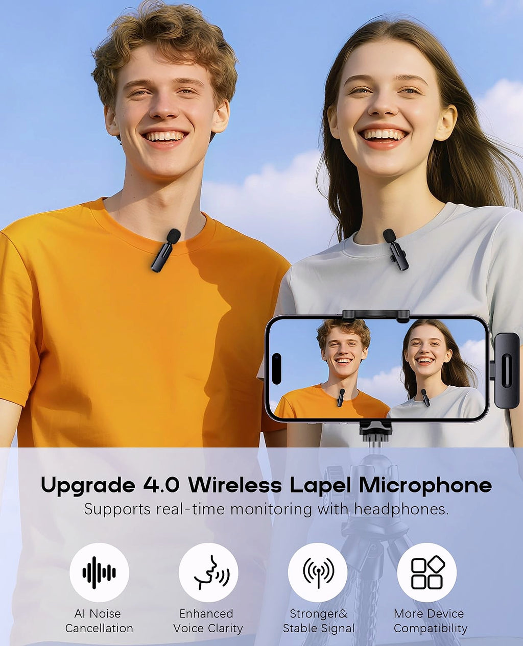 ZOPPLM Wireless Lavalier Microphone 2 Pack for iPhone Android