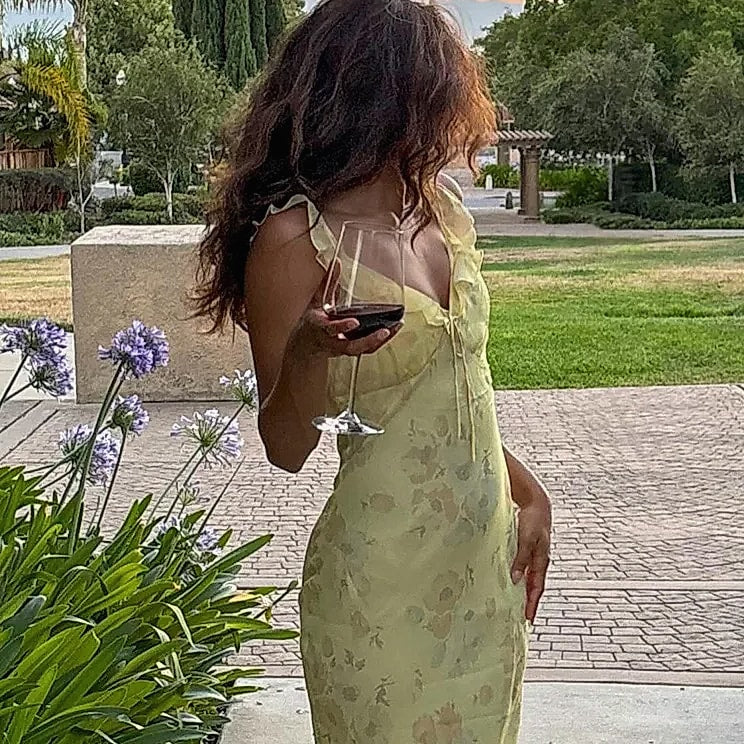 Cryptographic Summer Floral Plunge Maxi Dress Backless