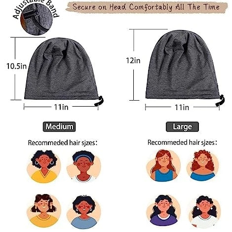 2 Pcs Adjustable Silk Hair Bonnet for Sleeping, Medium-Large Black & Green