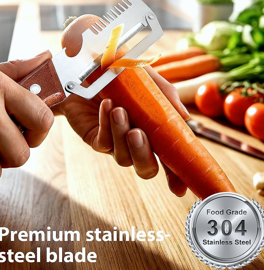 Vegetable Peeler with Wooden Handle and Bottle Opener