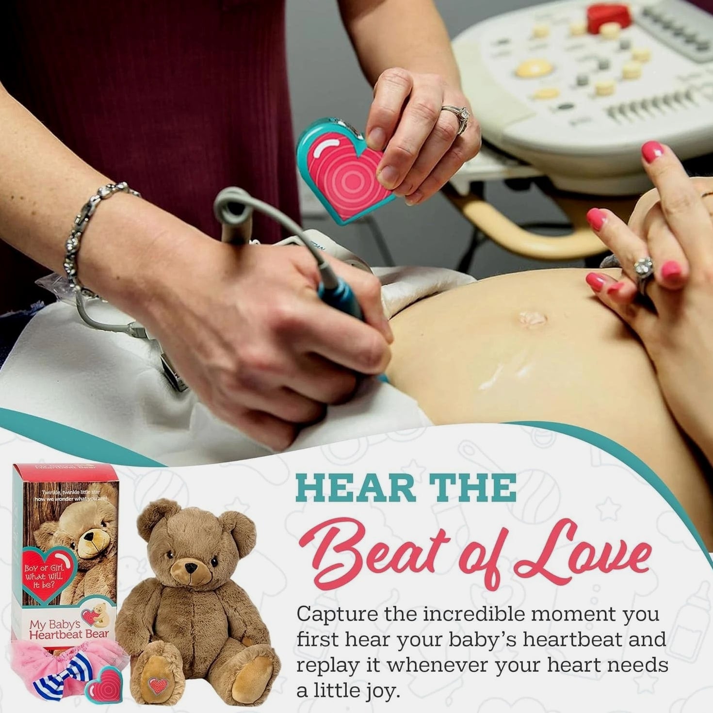 Baby Heartbeat Bear Plush Angel, 20 Sec Voice Recorder Pregnancy Keepsake