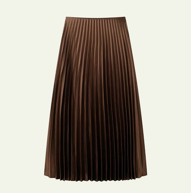 HXAO Women's Pleated Midi Skirt Brown Summer