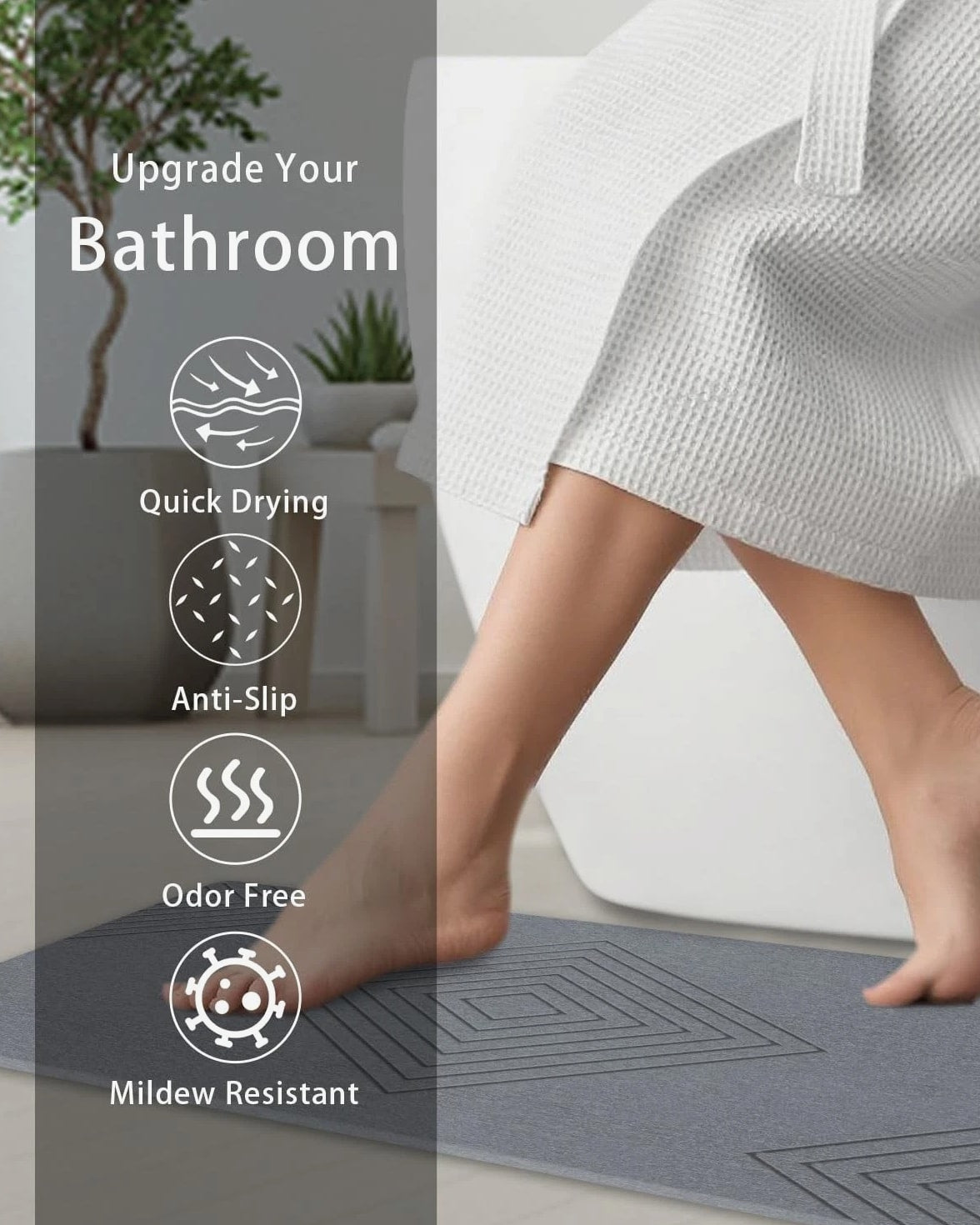 BIOIWGY Diatomite Stone Bath Mat - Fast Drying, Non-Slip Shower Mat, Super Absor
