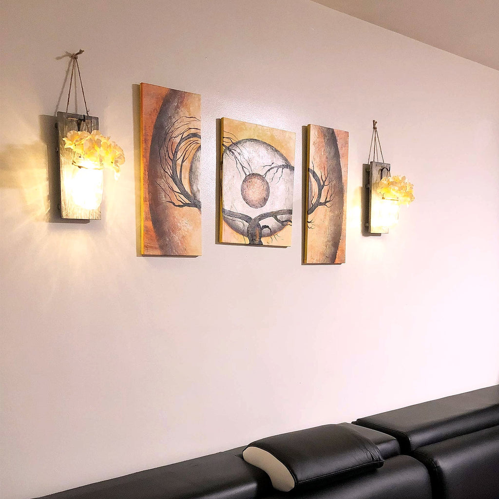 Besuerte Rustic Wooden Wall Sconce with LED String Lights, Set of 2