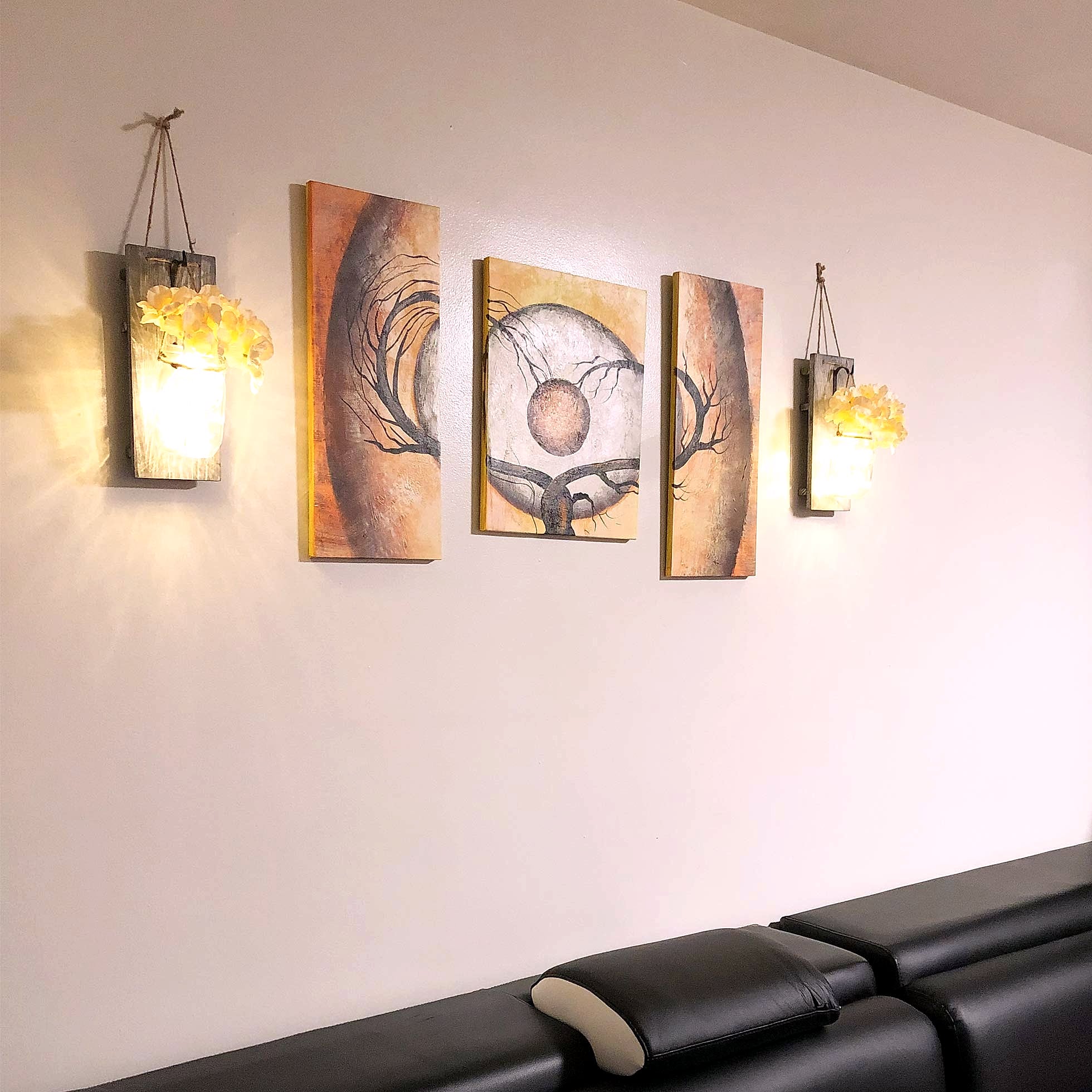 Besuerte Rustic Wooden Wall Sconce with LED String Lights, Set of 2