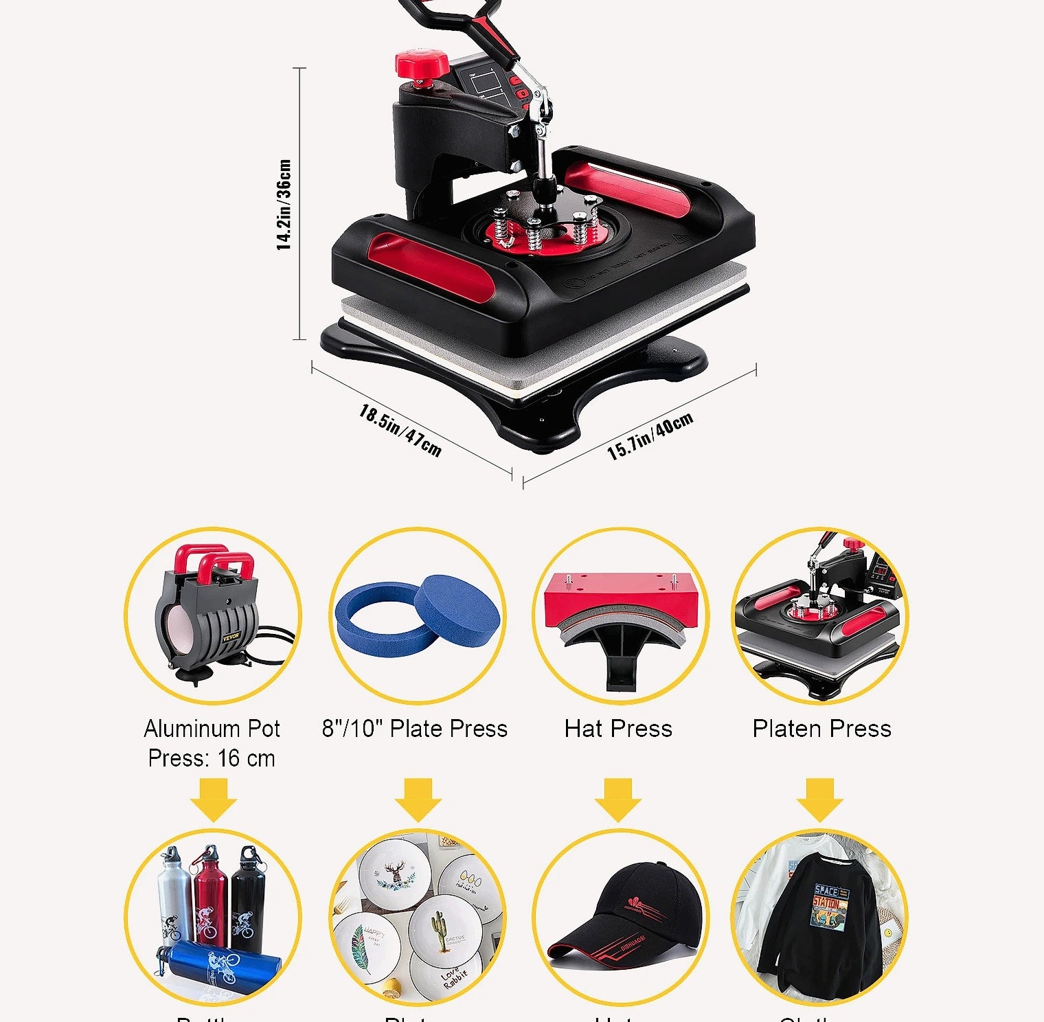 SucceBuy 12x15" Heat Press 5-in-1 Combo Machine with Dual Heating