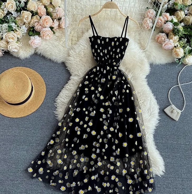 YUOOMUOO Women's Floral Print Mesh Party Dress