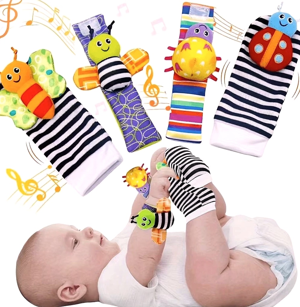 4-Piece Baby Rattle Sock Toys for Infants and Toddlers