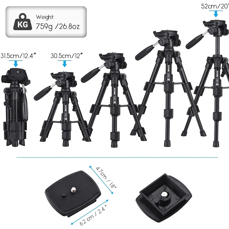 ZOMEI Q100 Mini 20" Portable Tripod Tabletop Stand Holder For DSLR Camera Phone
