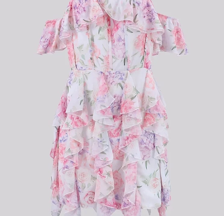Chic Floral Printed Mini Dress Backless Sleeveless Hem Stacking Dresses Sweet A Line Vestidos 2025 New Lady Party Club Clothing