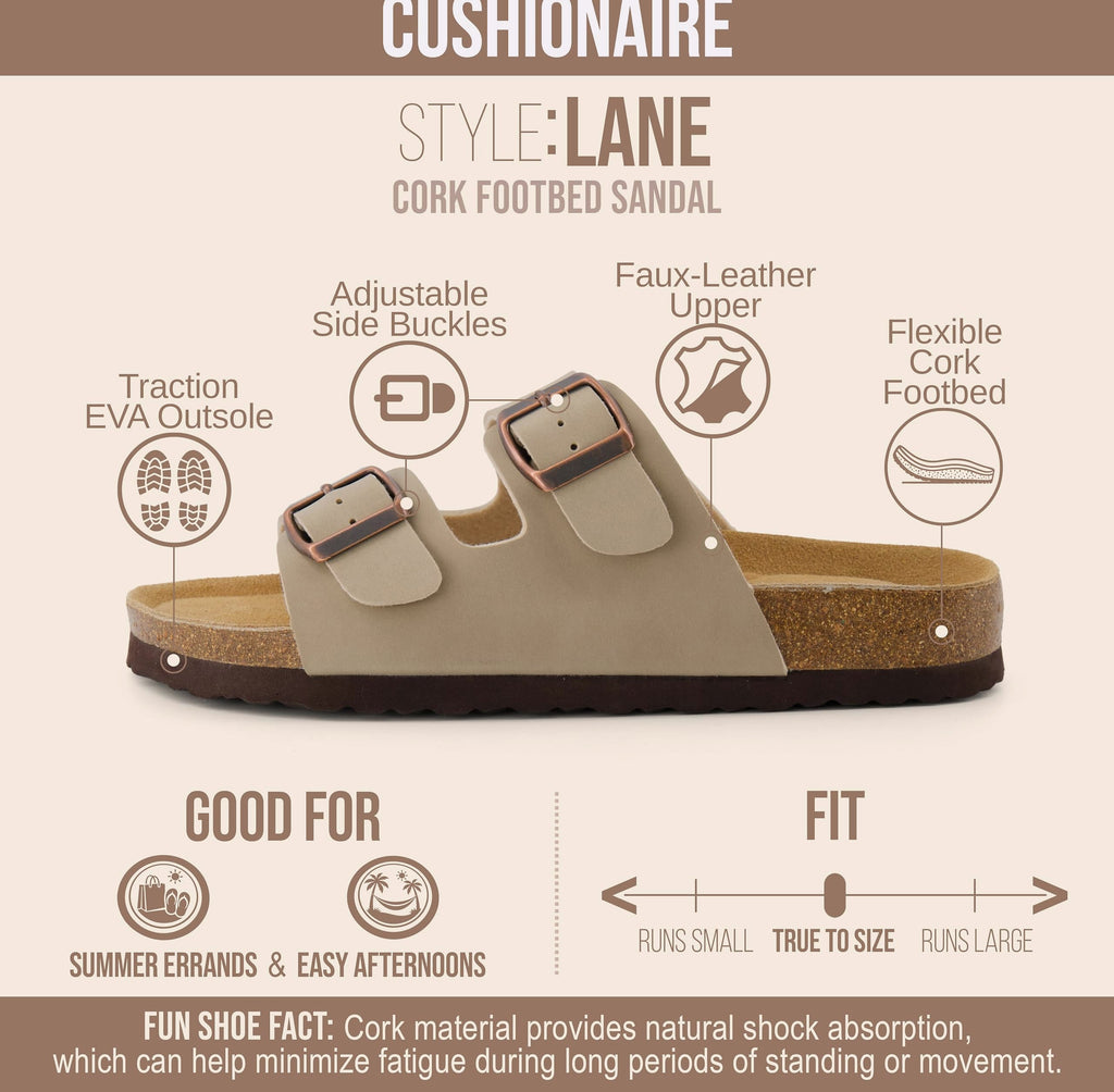 CUSHIONAIRE Lane Cork Footbed Womens Sandals with Arch Support