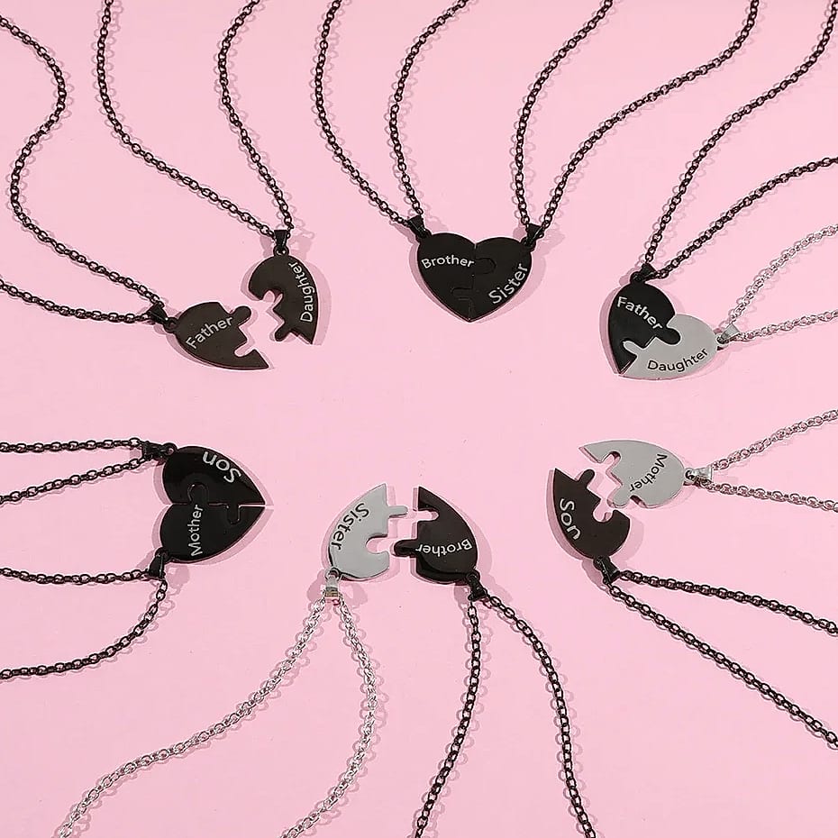 Heart Puzzle Necklace for Mom, Stainless Steel Family Pendant