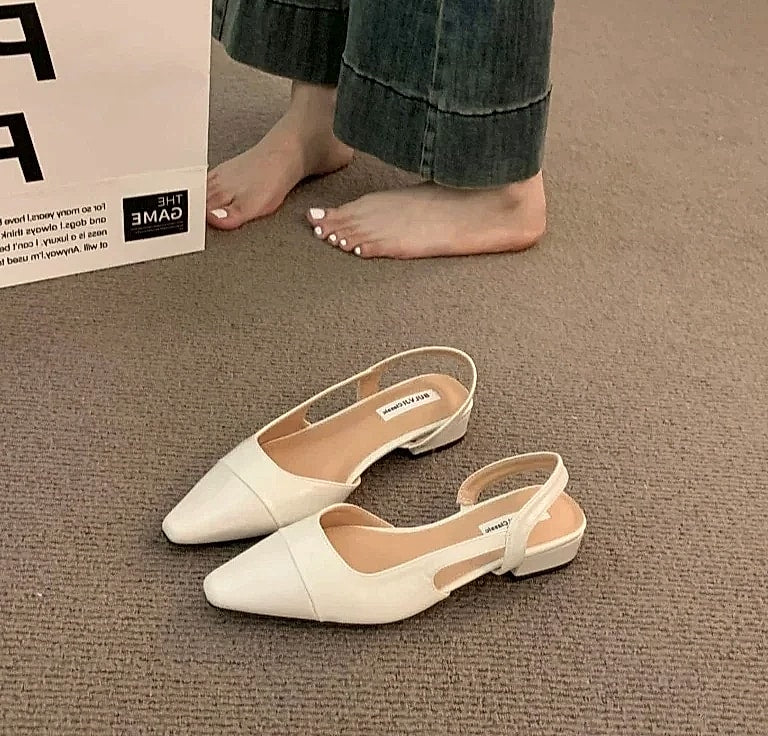 ZYXZ Pointed Toe Flat Sandals Women Summer PU Leather