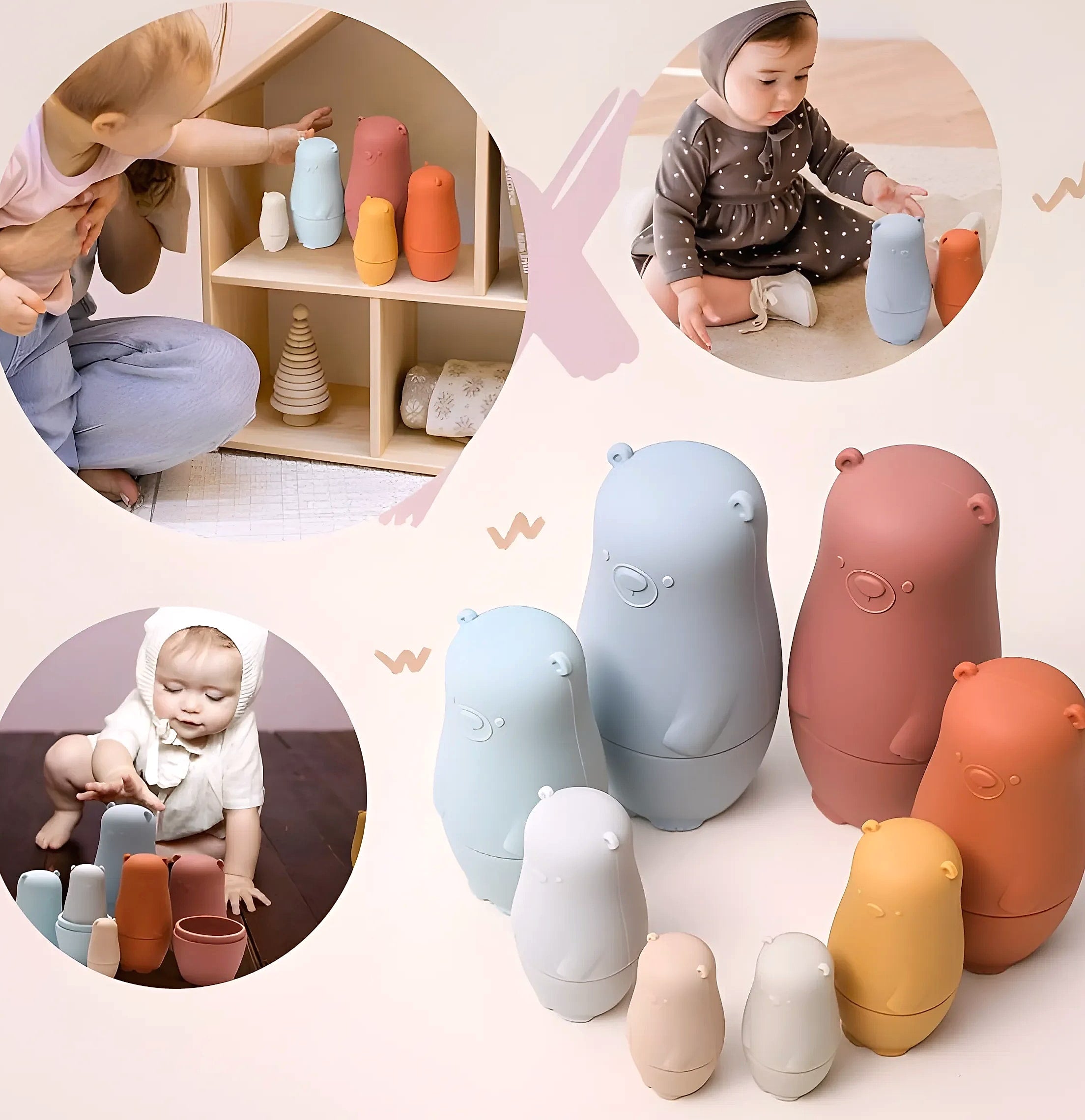 5-Piece Silicone Stacking Puzzle Nesting Toys for Babies