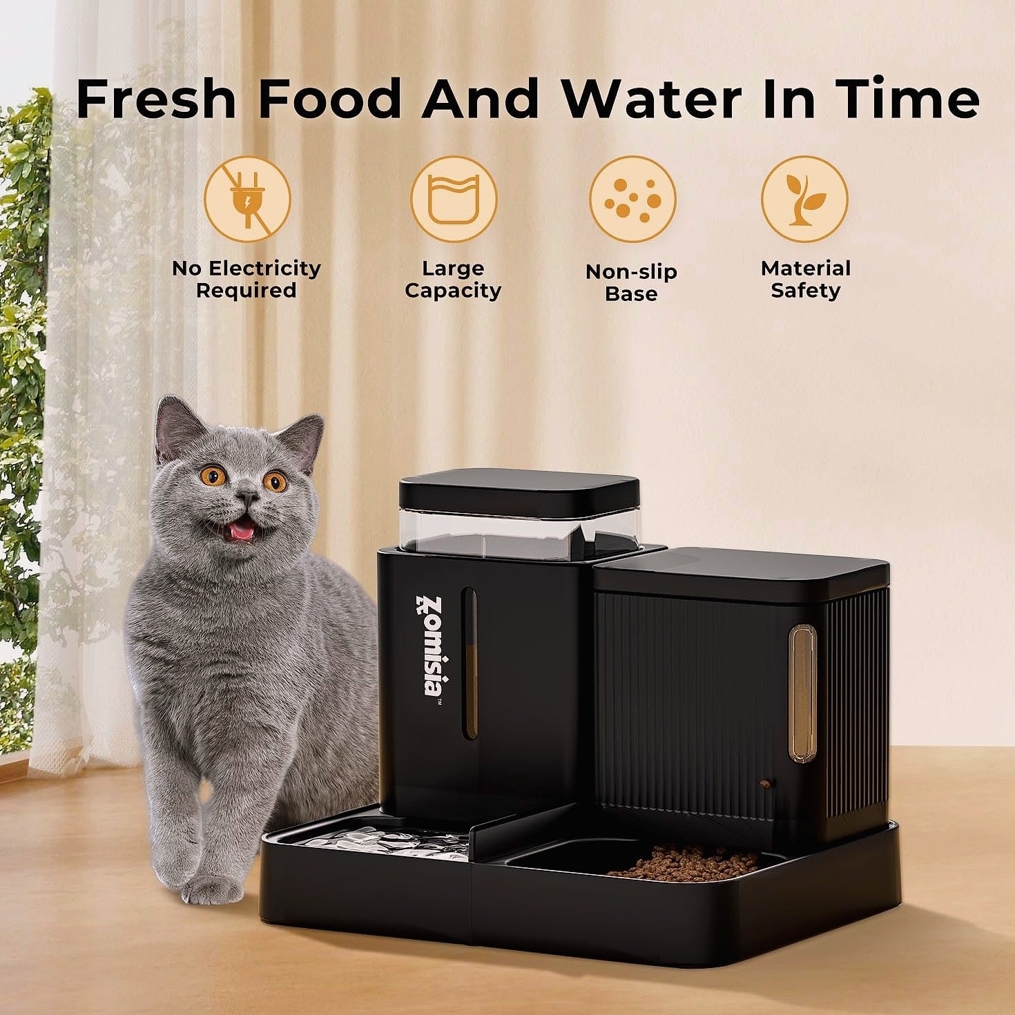 ZOMISIA Automatic Cat Feeder and Water Dispenser Set, 2 in 1
