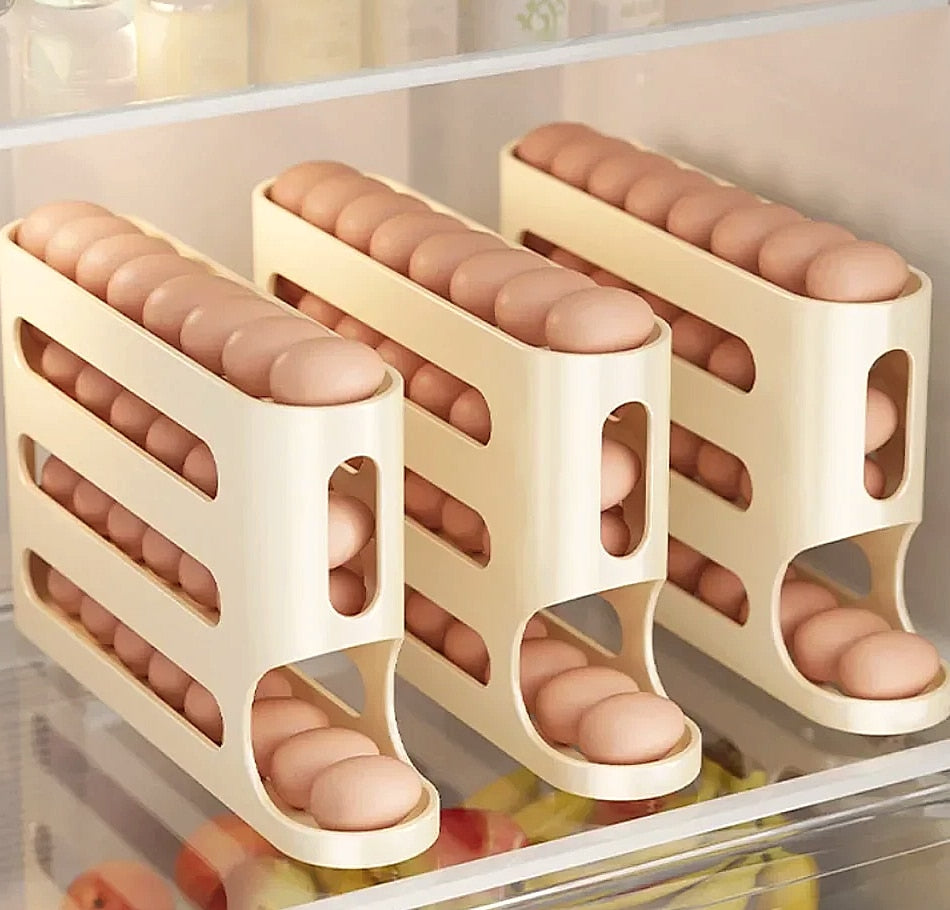 AEHOME 4-Layer Automatic Rolling Egg Holder Fridge Organizer