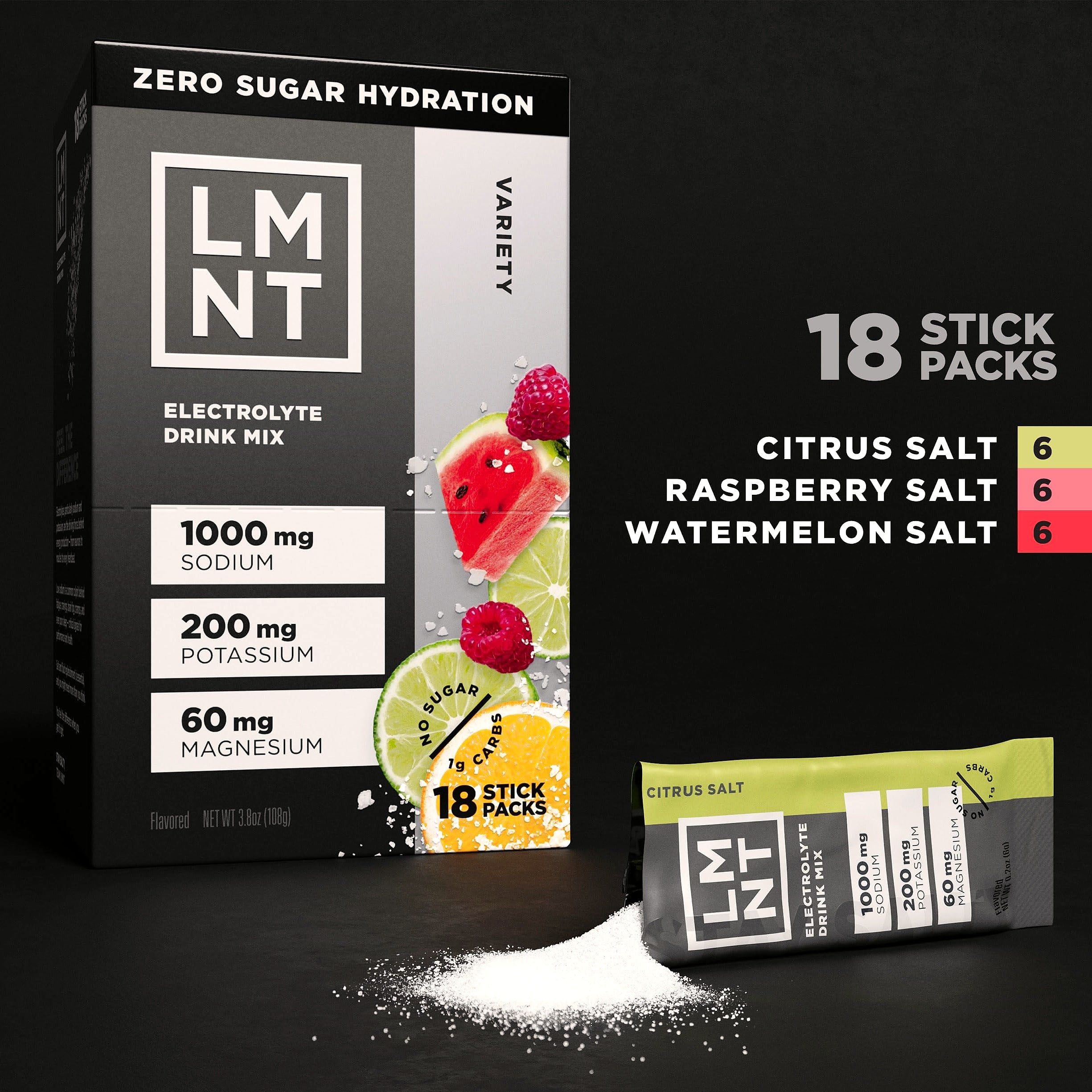 LMNT Zero Sugar Electrolyte Drink Mix Variety Pack 18 Count