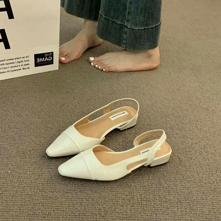 ZYXZ Pointed Toe Flat Sandals Women Summer PU Leather
