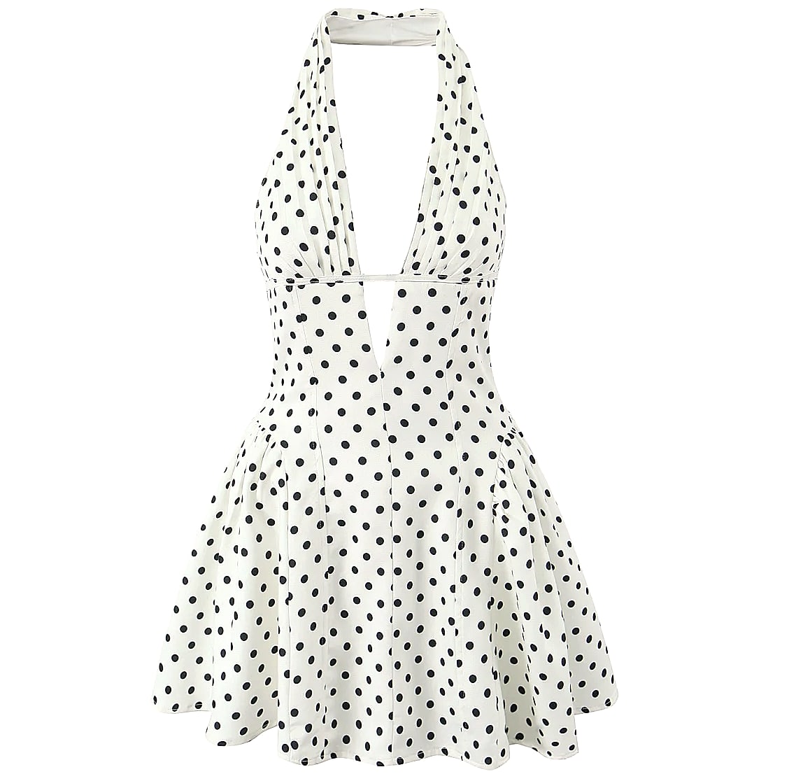 Yenkye French Style Polka Dot Halter Mini Dress