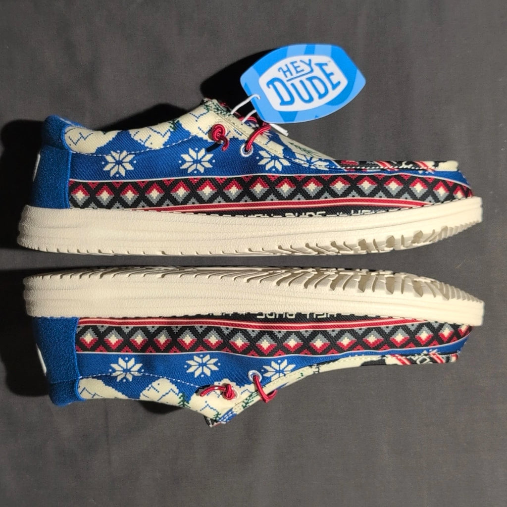 Hey Dude Wally Holiday Cheers Slip-on Shoes Men's 12 Blue Christmas Loafers