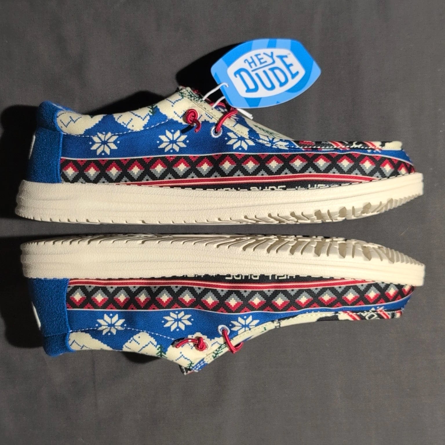 Hey Dude Wally Holiday Cheers Slip-on Shoes Men's 12 Blue Christmas Loafers