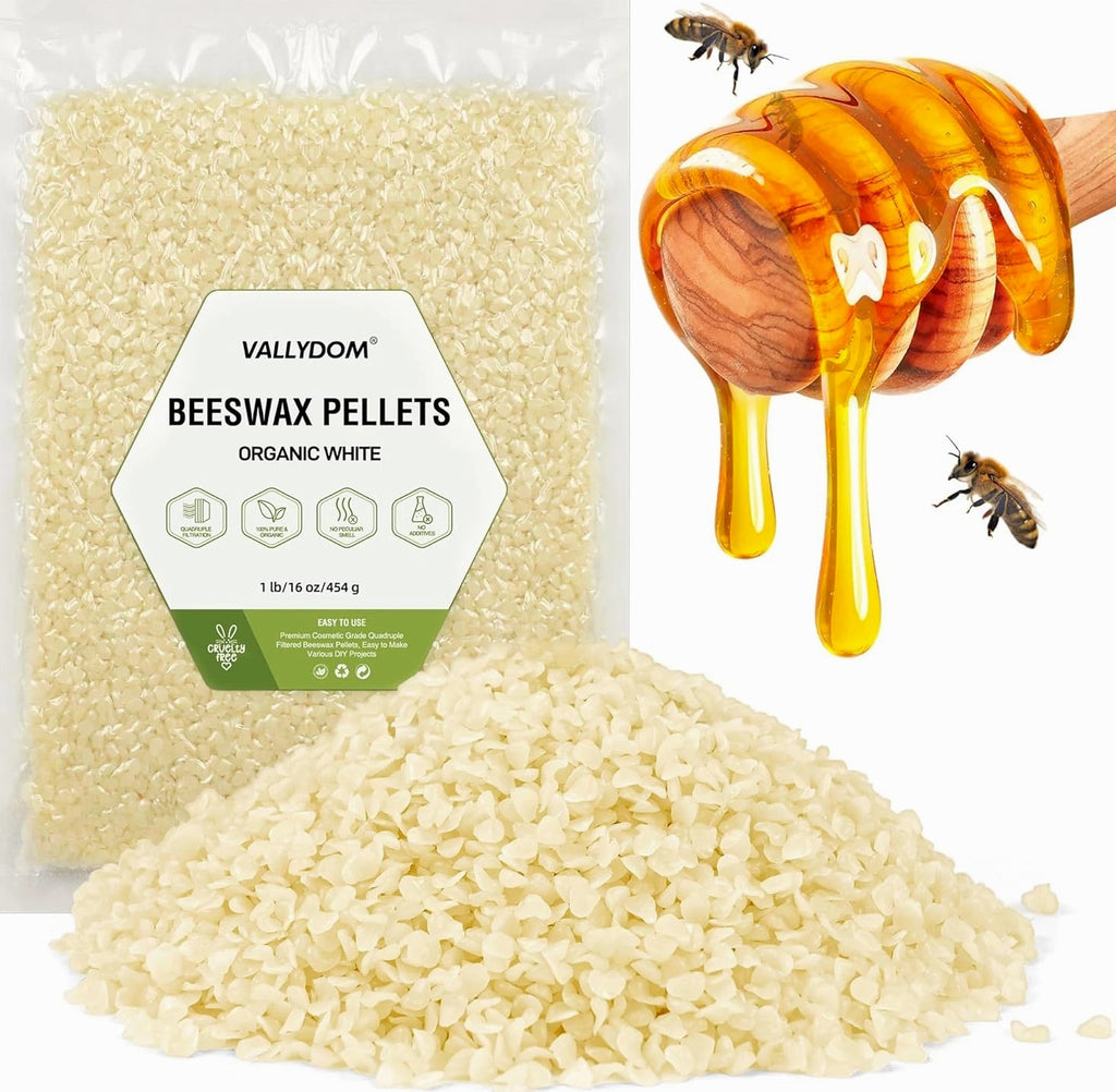 Organic Beeswax Pellets - 453G White Beeswax Pastilles, Pure Natural Bulk Bees