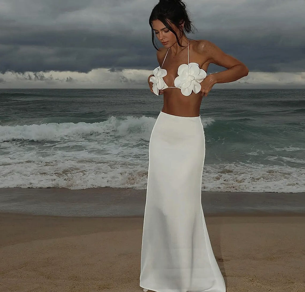 Ashgaily Bandage Bikini Swimsuit with A-Line Skirt 3-Piece