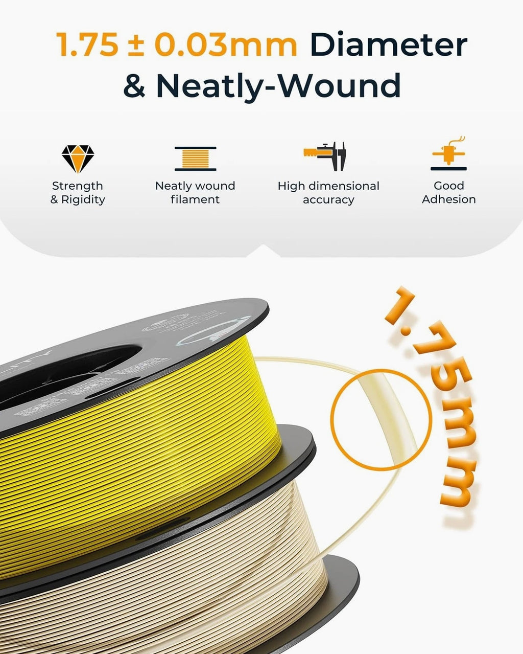 YOOPAI 3D Printer Filament P-PETG Yellow 1.75mm 1KG - High Precision