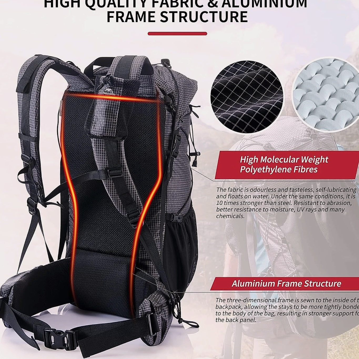 Naturehike 60+5L Mountain Backpack Hiking Travel Bag