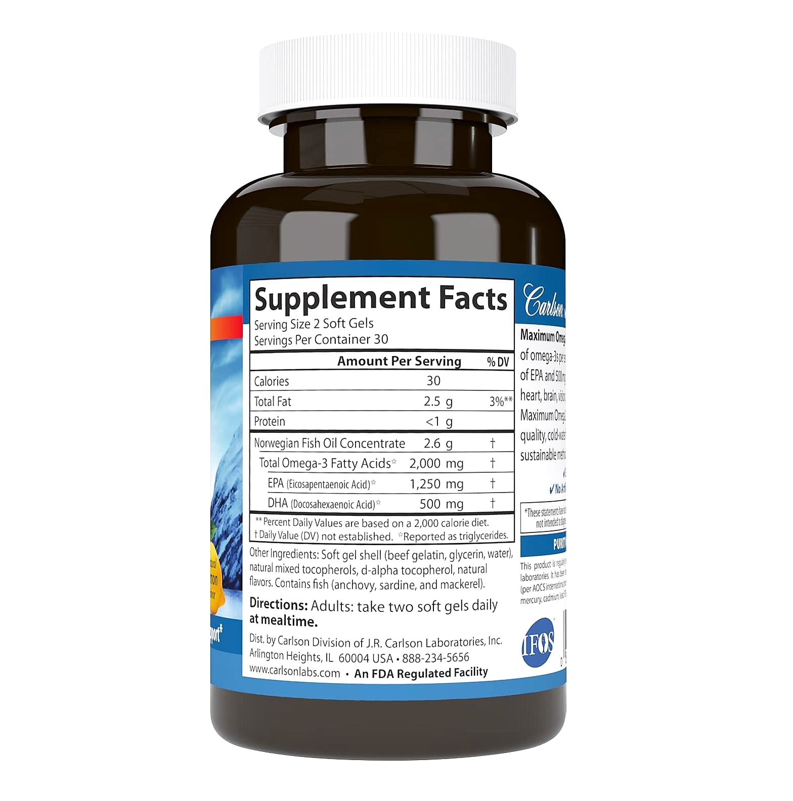Carlson Maximum Omega 2000 mg Fish Oil Supplement, 60 Softgels
