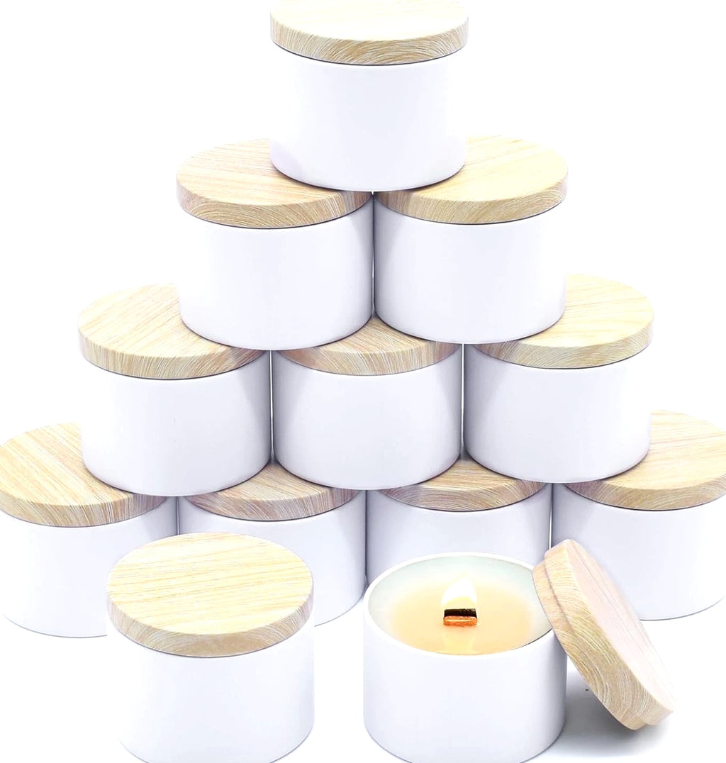 12 Pack 8 Oz Candle Jars with Metal Wood Grain Lids Empty Candle Making Container