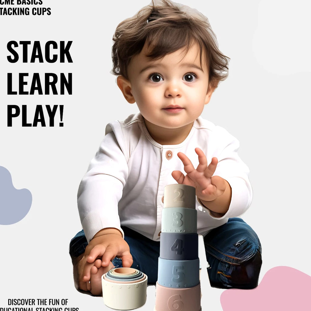Toy Stacking Cups. Fun Educational Baby Toys, Waterproof Silicone for  Toddlers