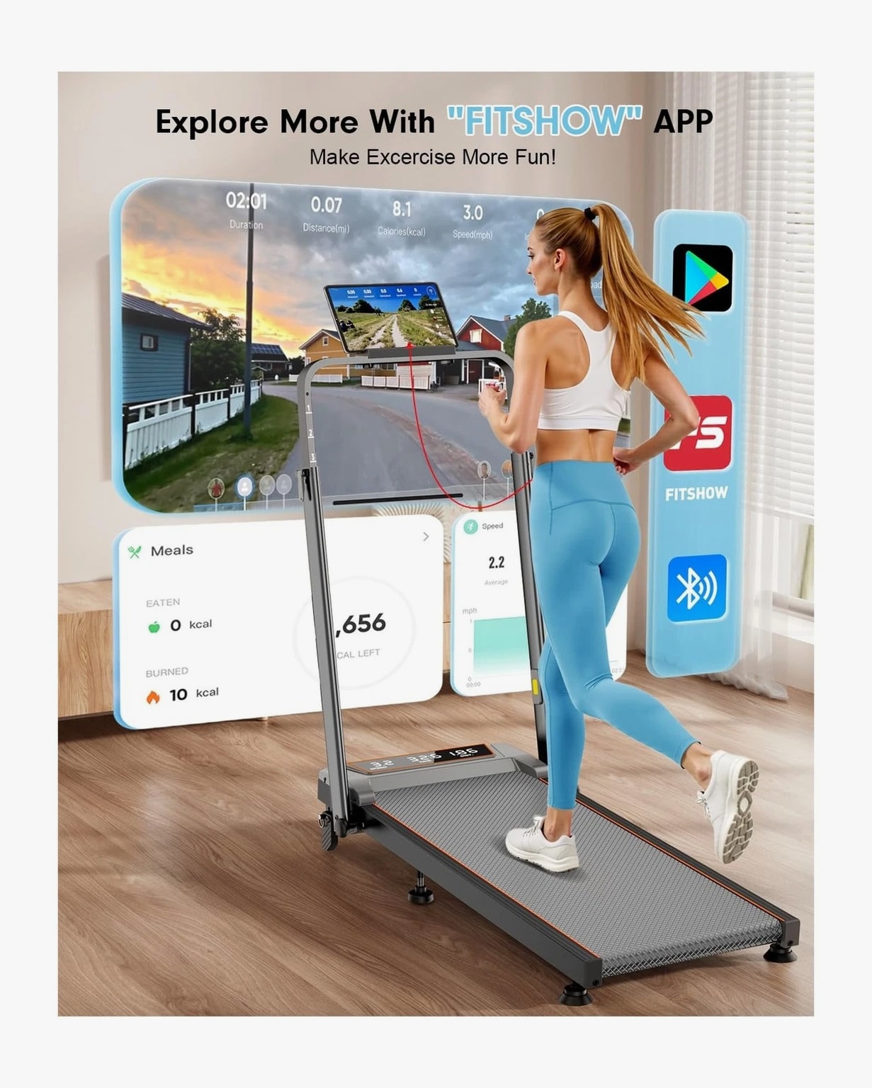 Treadmill Walking Pad with 12% Incline, Handle Bar Height Adjustable, One-cl...