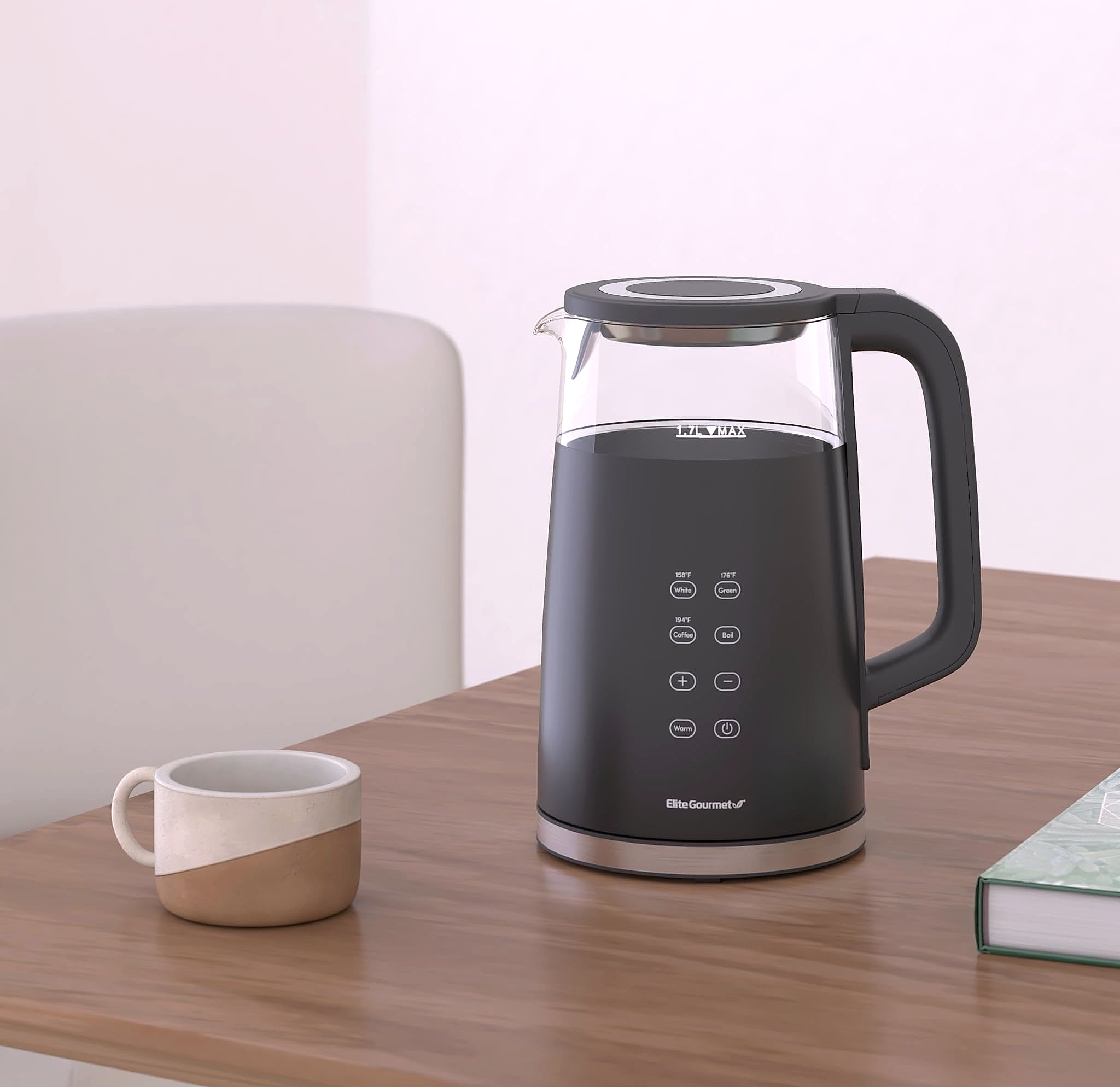 Elite Gourmet 1.7L Electric Tea Kettle with Digital Touchscreen