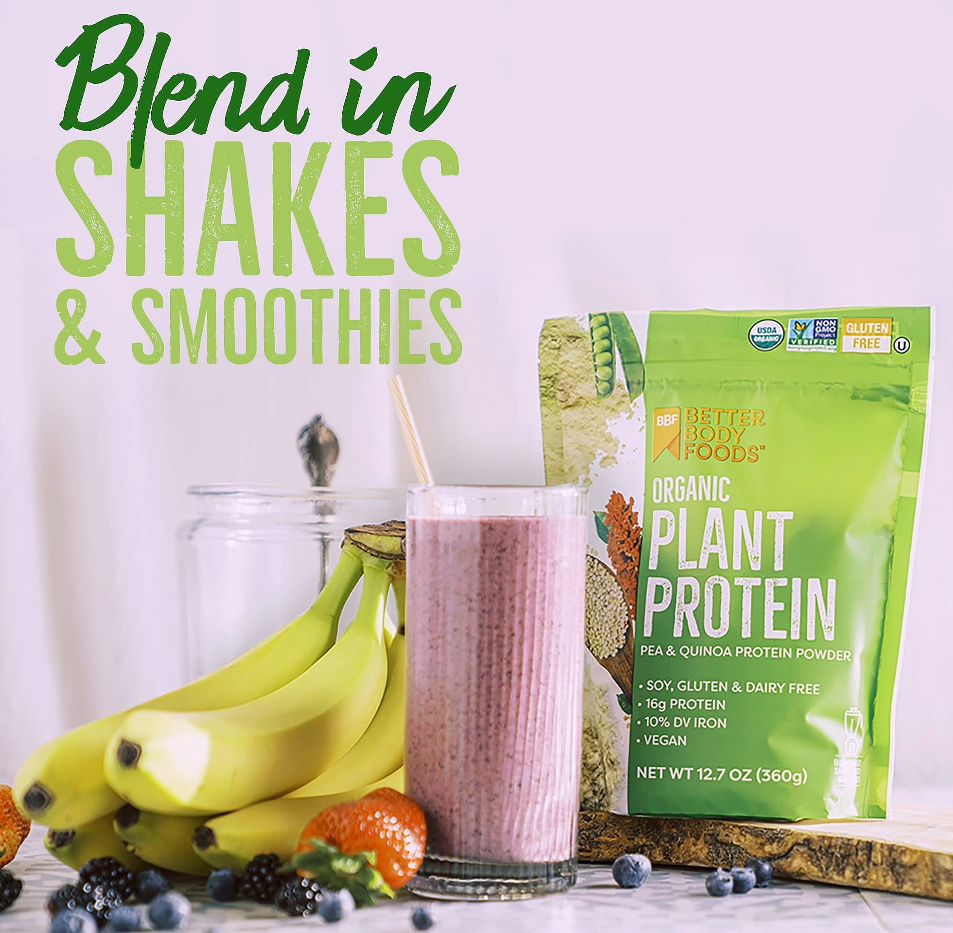 BetterBody Foods Organic Plant Protein Powder, 16g per Serving
