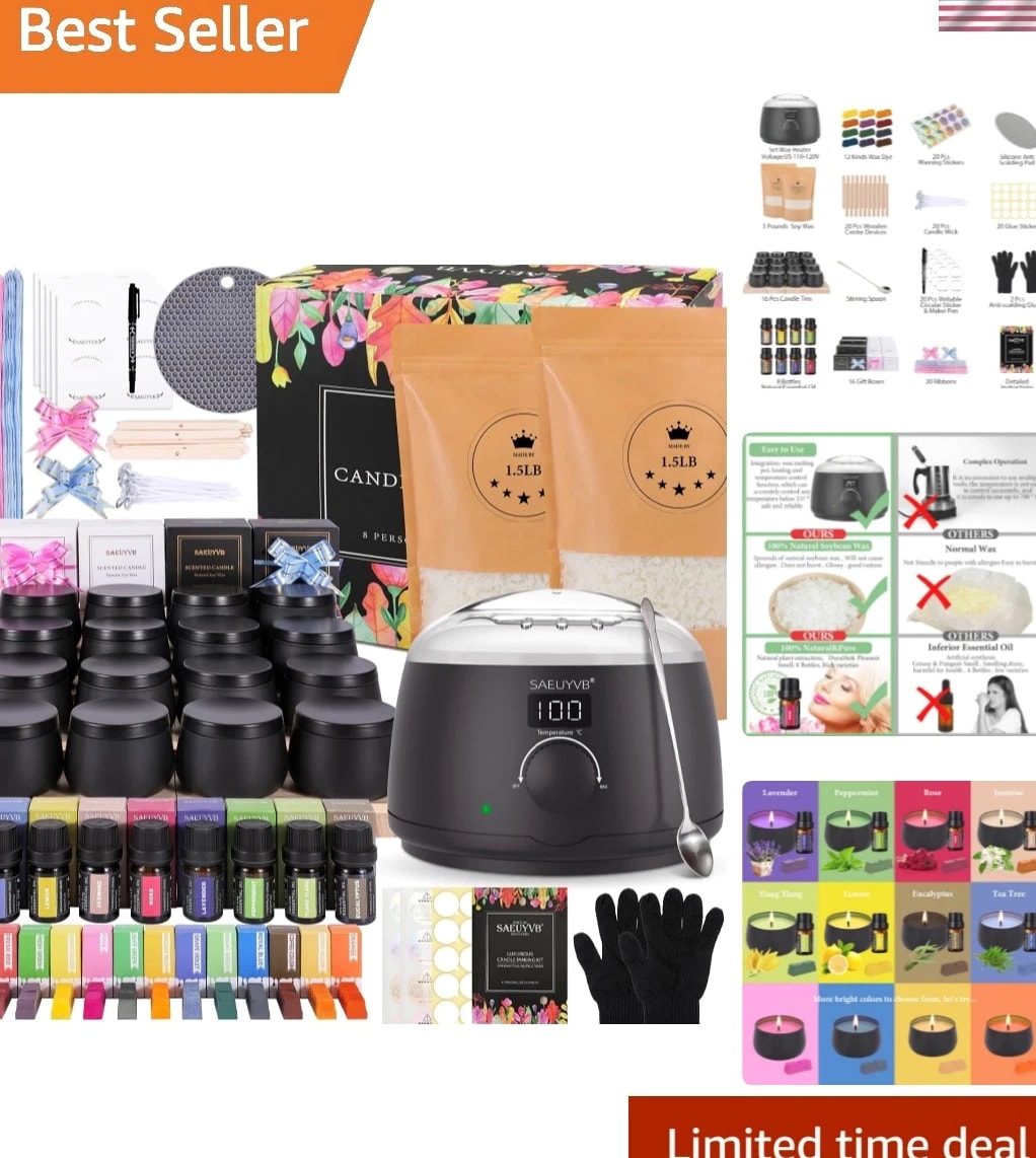 Candle Making Kit for Adults with Hot Plate, DIY Starter Soy Candle Making Su...