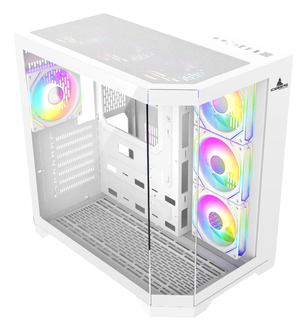 Iceberg Gaming PC Case Crystal Edge White Three Tempered Glass and seven fans