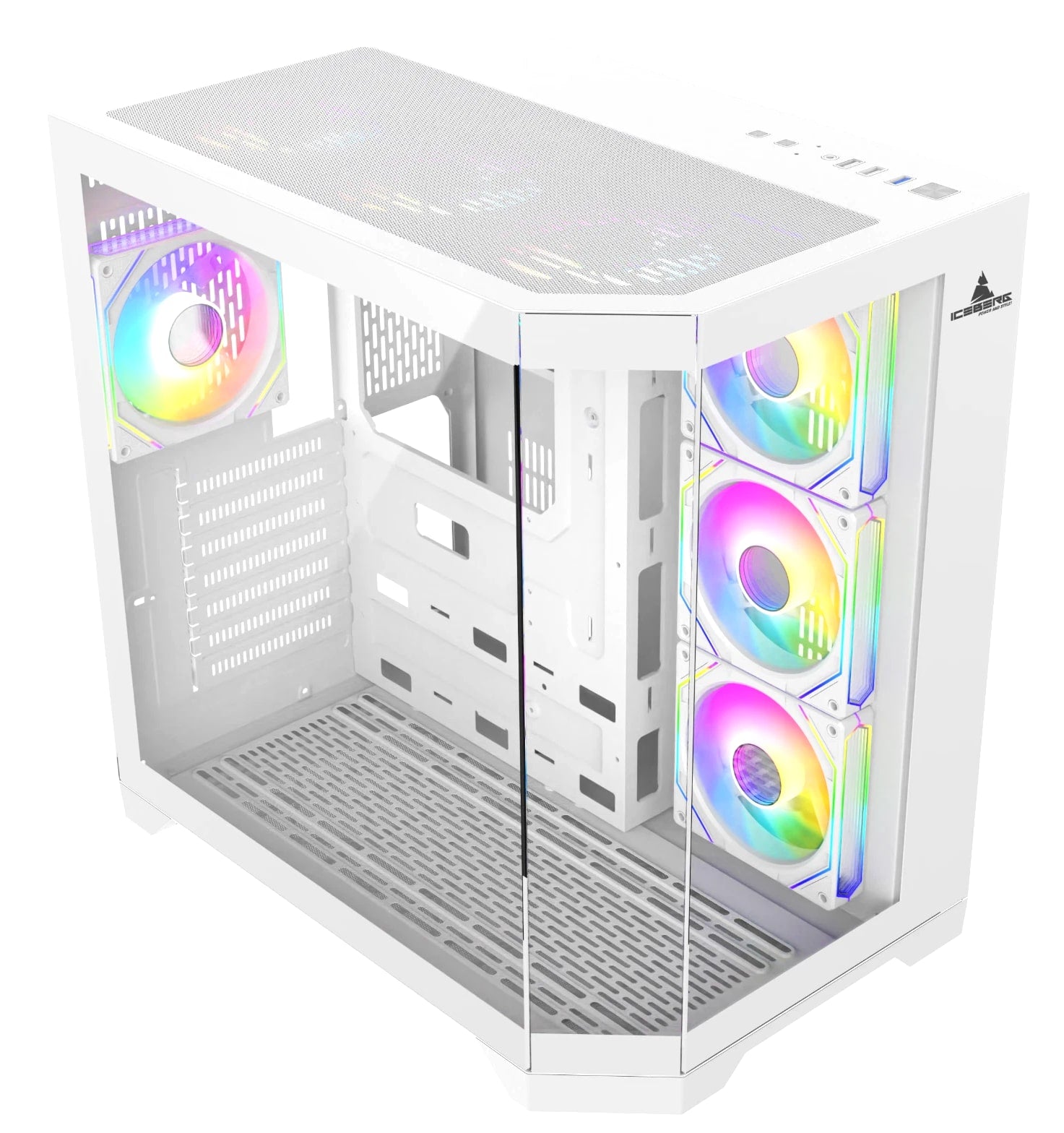 Iceberg Gaming PC Case Crystal Edge White Three Tempered Glass and seven fans