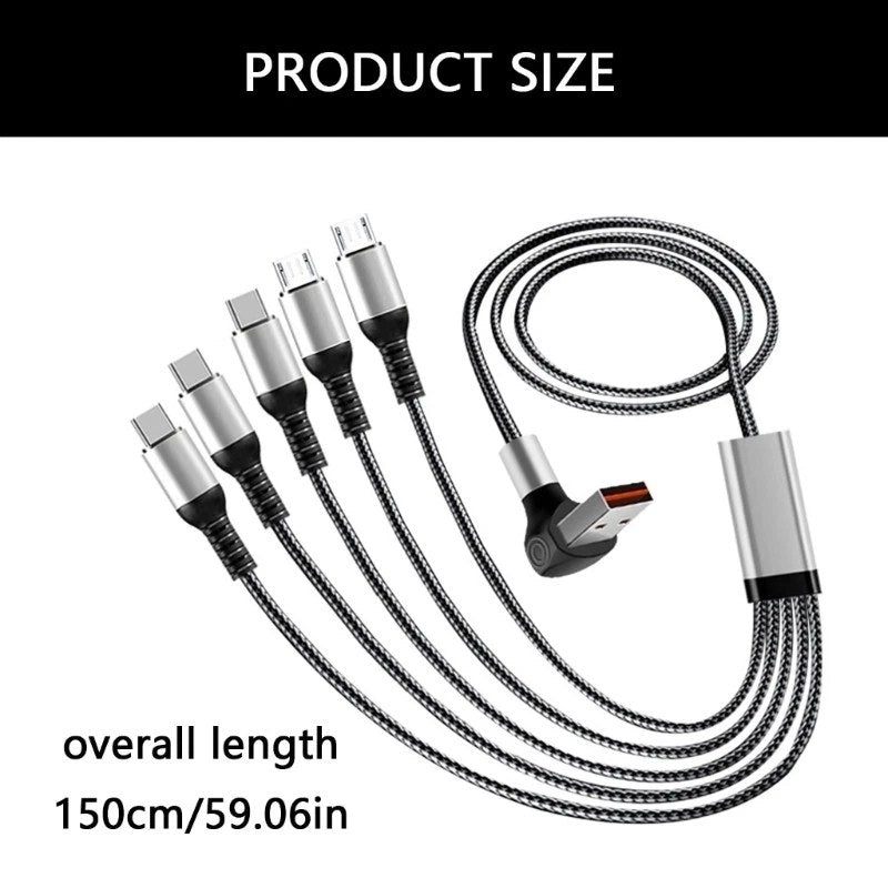 Heavy Duty USB Cable 5 Port Charging Type C & OS System 66W Fast Charging Cable